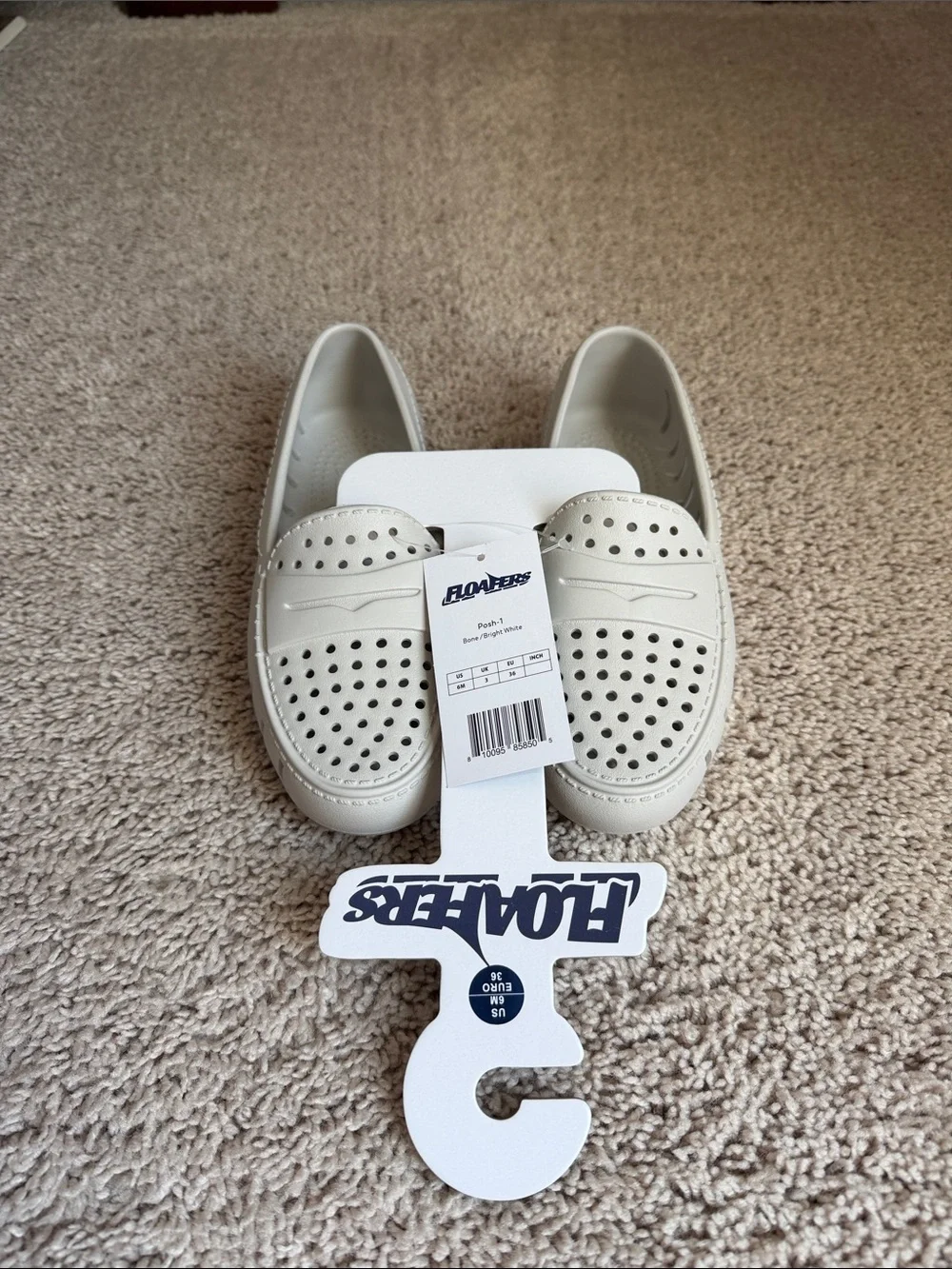 Floaters Kids Perforated Moccasin Slip-Ons in Bone (very pale greige)